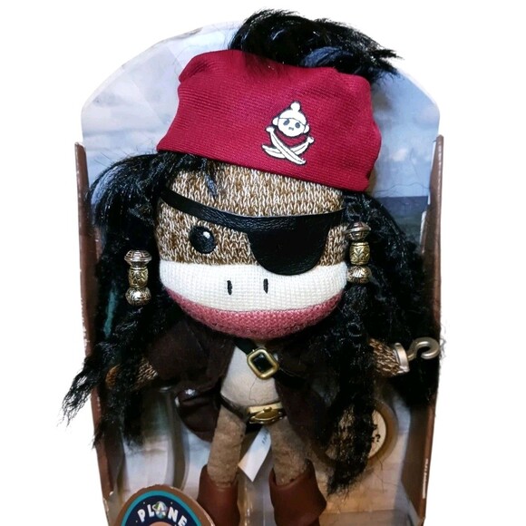 Vtg 2013 Long Sock Silver Planet Sock Monkey Pirate Toy w/ Sword & Hook Boxed - Picture 2 of 7